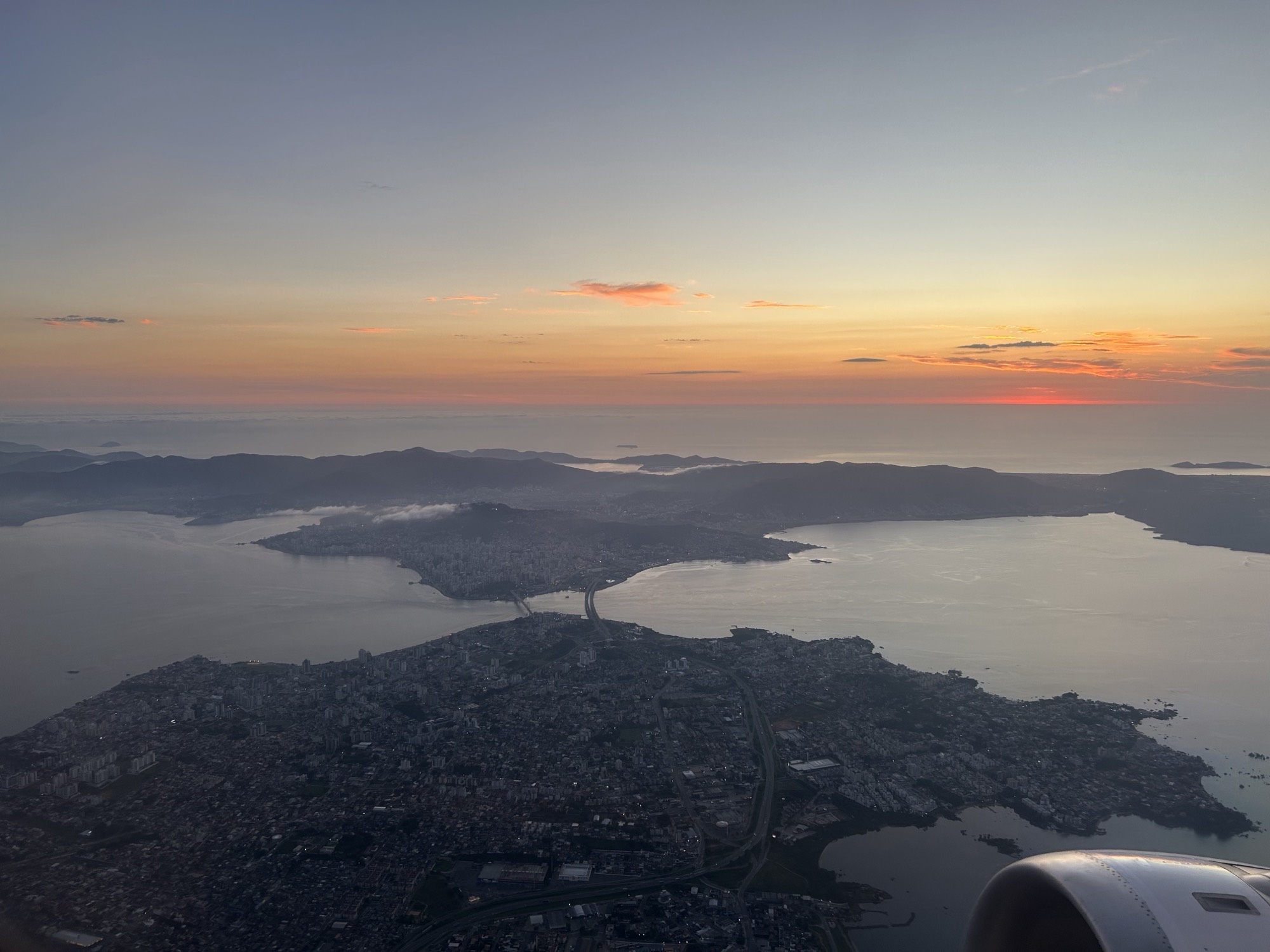 Florianópolis, Brazil seen from a plane at sunset