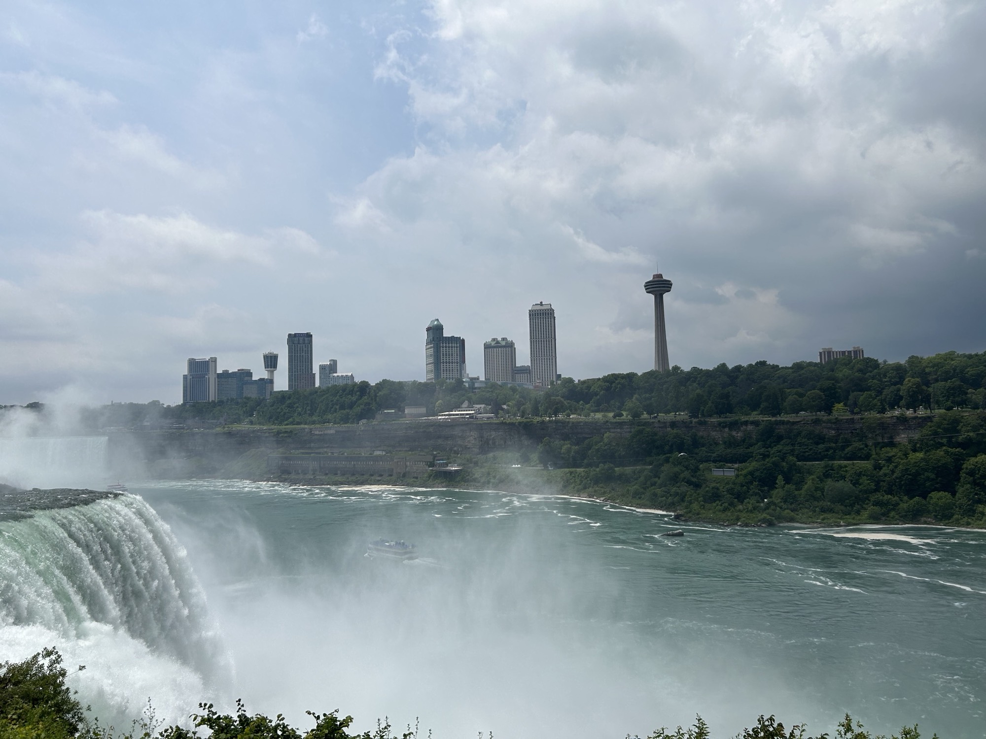 Horseshoe Falls with the Niagara Falls, Ontario skyline behind it